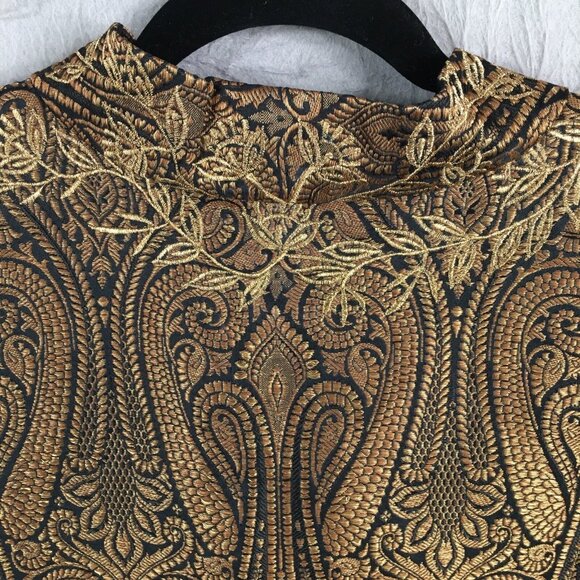 Sue.Anu Jacket Womens Large Black Gold Elephants Silk Hand Stamped Sartor Lal - Picture 16 of 16